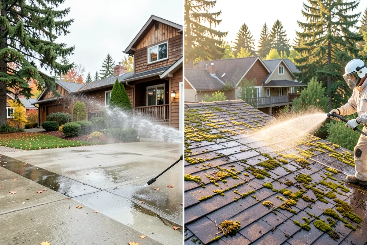 Soft Washing in Gig Harbor, Pierce County, WA - Inspect the surface and identify the organic growth present