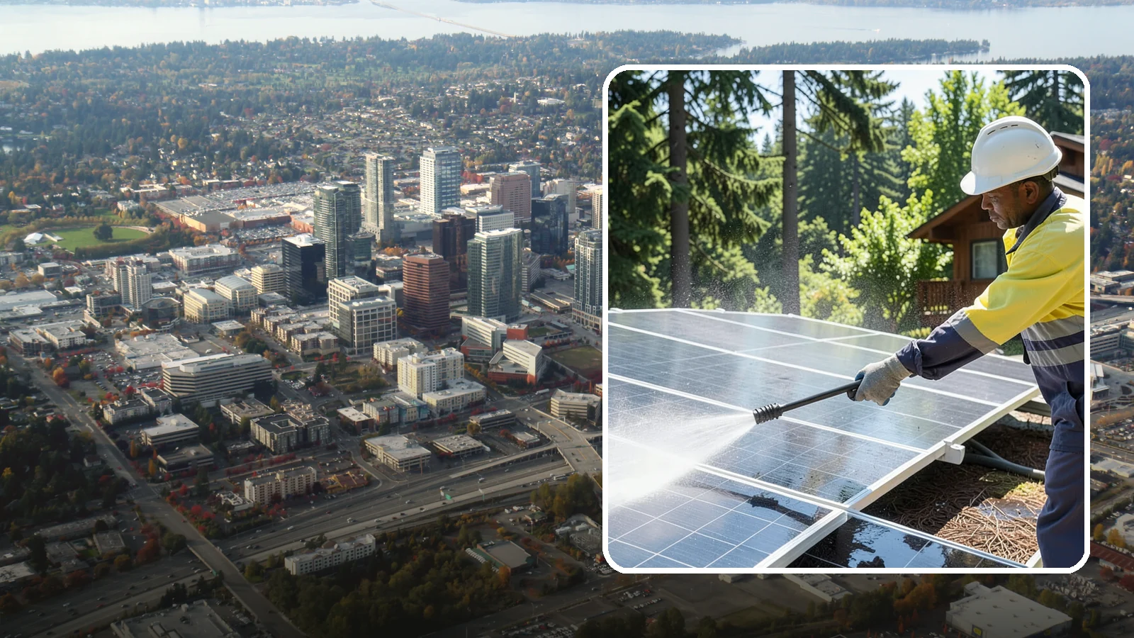 Solar Panel Cleaning in Bellevue, King County, WA - We clean solar panels in Washington to clear moss, pollen, and grime that block sunlight and cut output.
