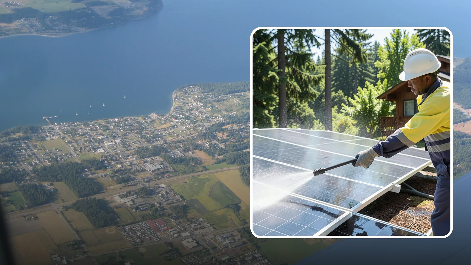 Solar Panel Cleaning in Coupeville, Island County, WA - We clean solar panels in Washington to clear moss, pollen, and grime that block sunlight and cut output.