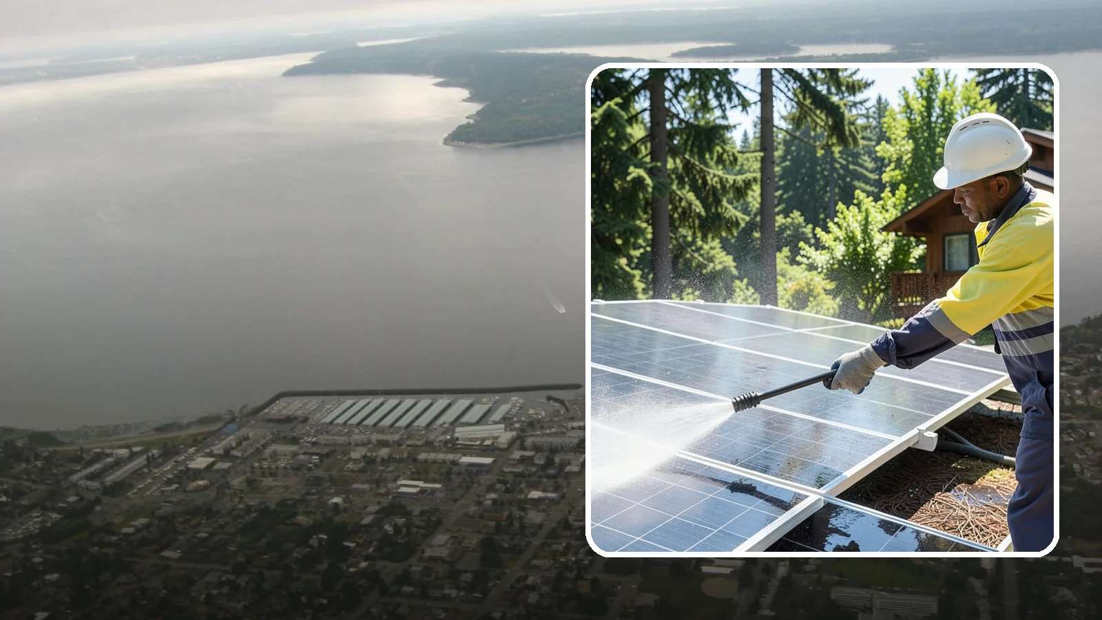 Solar Panel Cleaning in Des Moines, King County, WA - We clean solar panels in Washington to clear moss, pollen, and grime that block sunlight and cut output.
