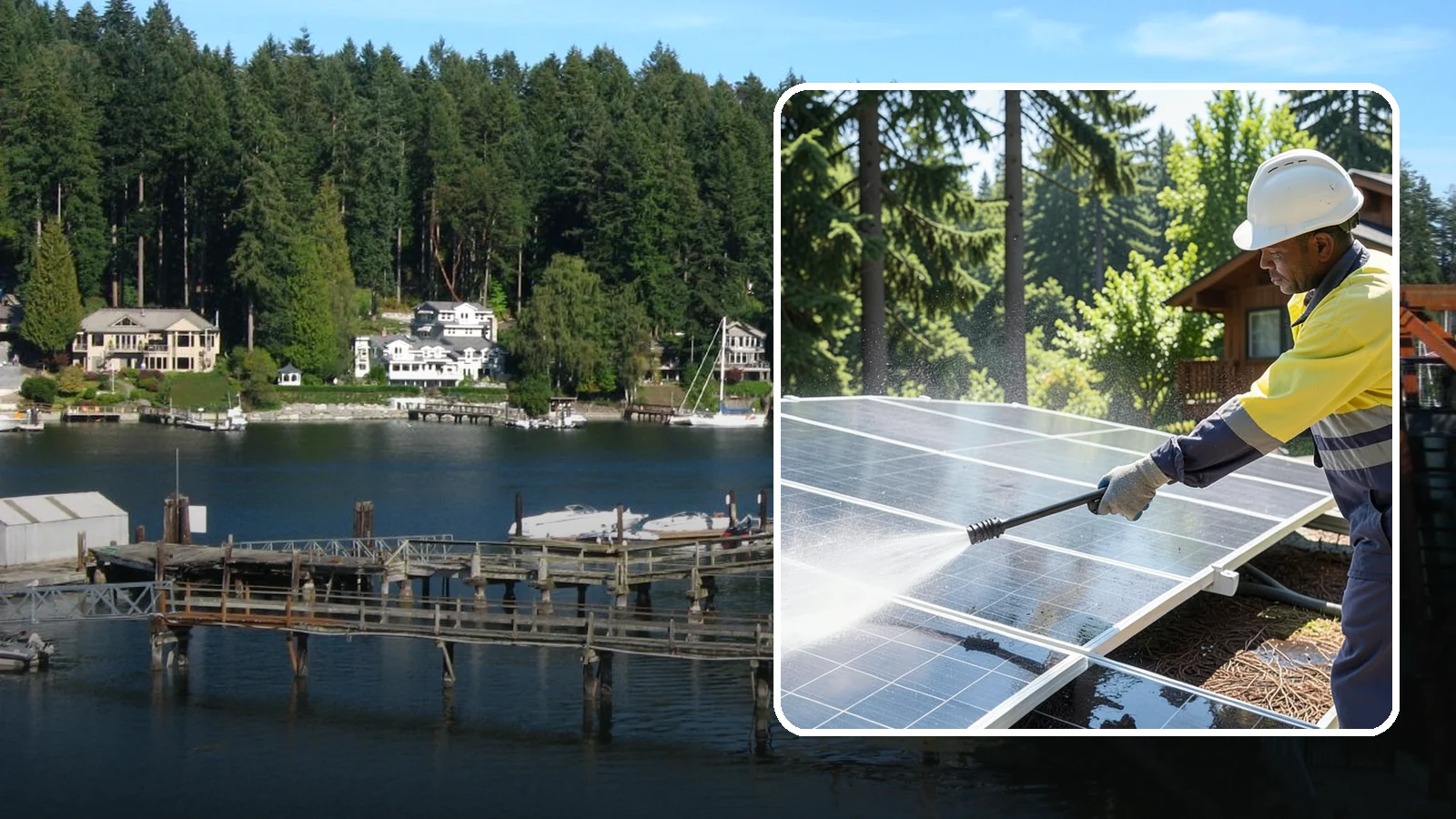 Solar Panel Cleaning in Gig Harbor, Pierce County, WA - We clean solar panels in Washington to clear moss, pollen, and grime that block sunlight and cut output.