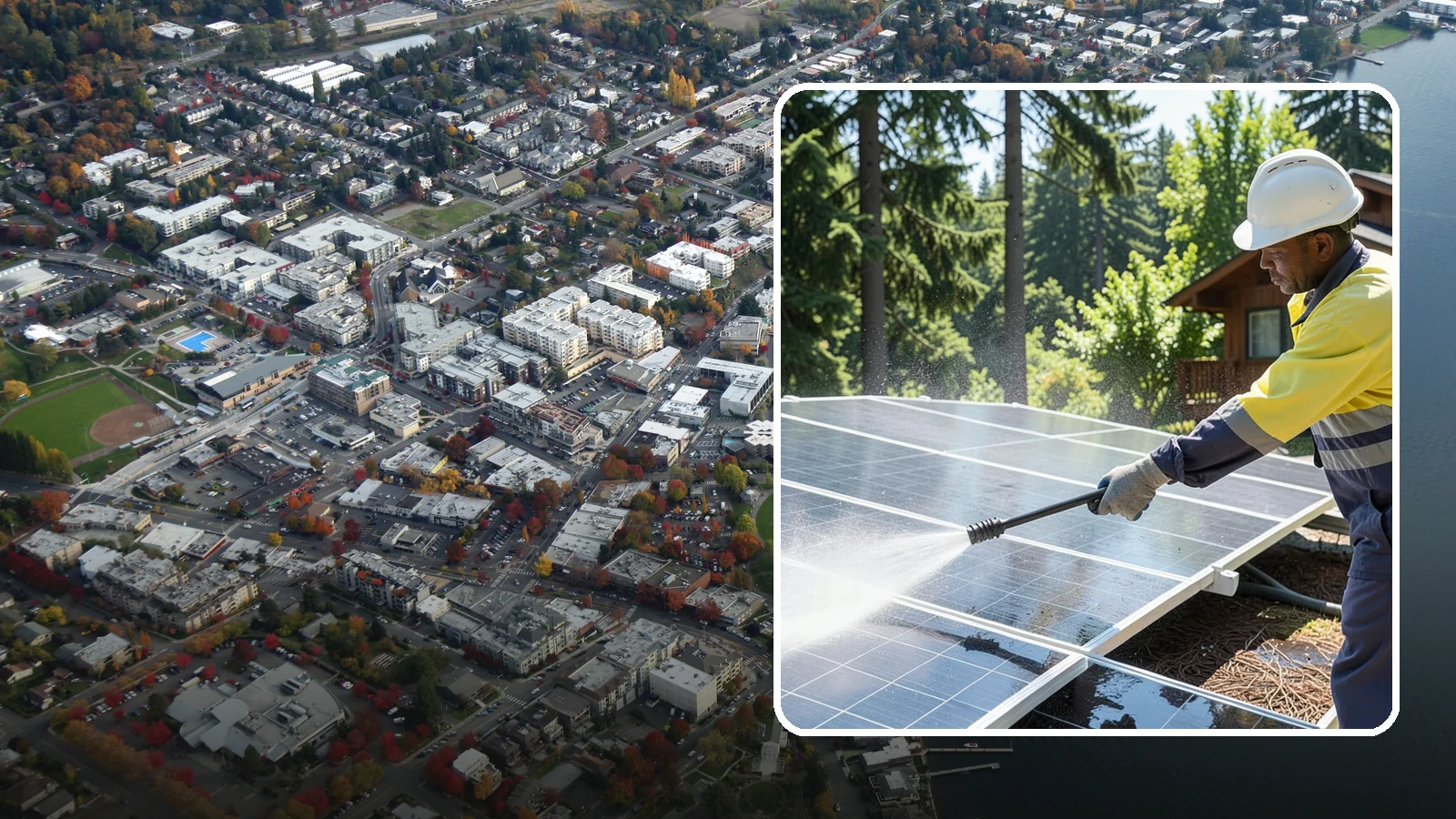 Solar Panel Cleaning in Kirkland, King County, WA - We clean solar panels in Washington to clear moss, pollen, and grime that block sunlight and cut output.