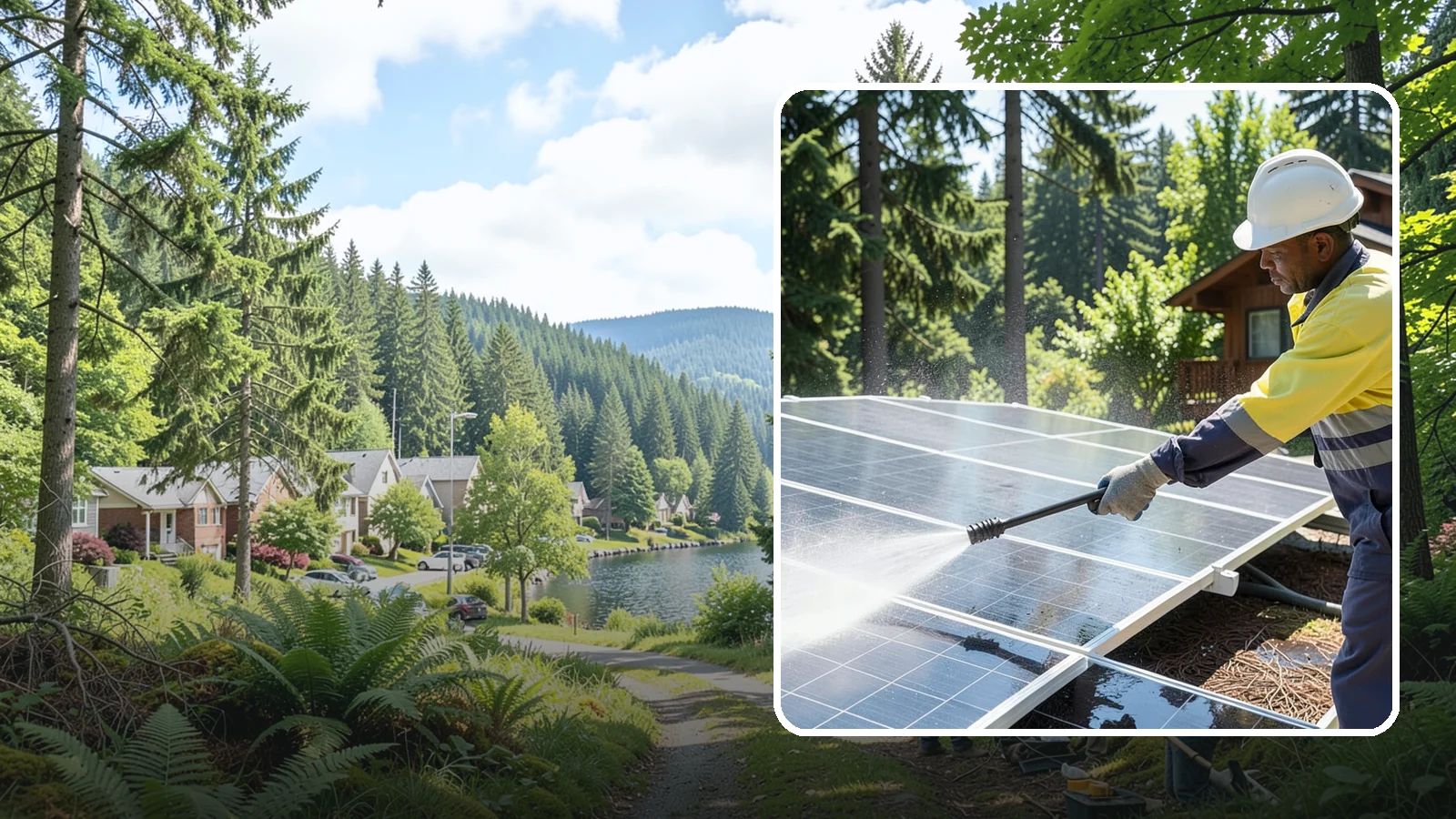 Solar Panel Cleaning in Lake Forest Park, King County, WA - We clean solar panels in Washington to clear moss, pollen, and grime that block sunlight and cut output.
