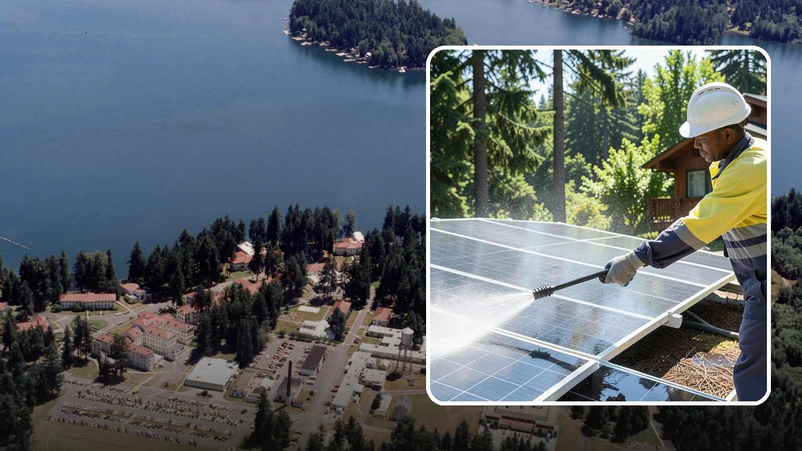 Solar Panel Cleaning in Lakewood, Pierce County, WA - We clean solar panels in Washington to clear moss, pollen, and grime that block sunlight and cut output.