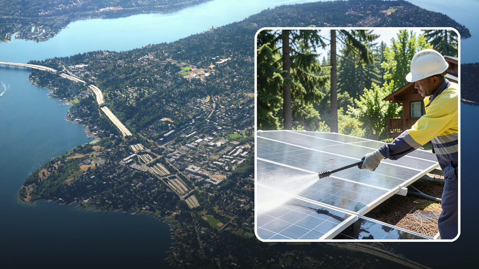 Solar Panel Cleaning in Mercer Island, King County, WA - We clean solar panels in Washington to clear moss, pollen, and grime that block sunlight and cut output.