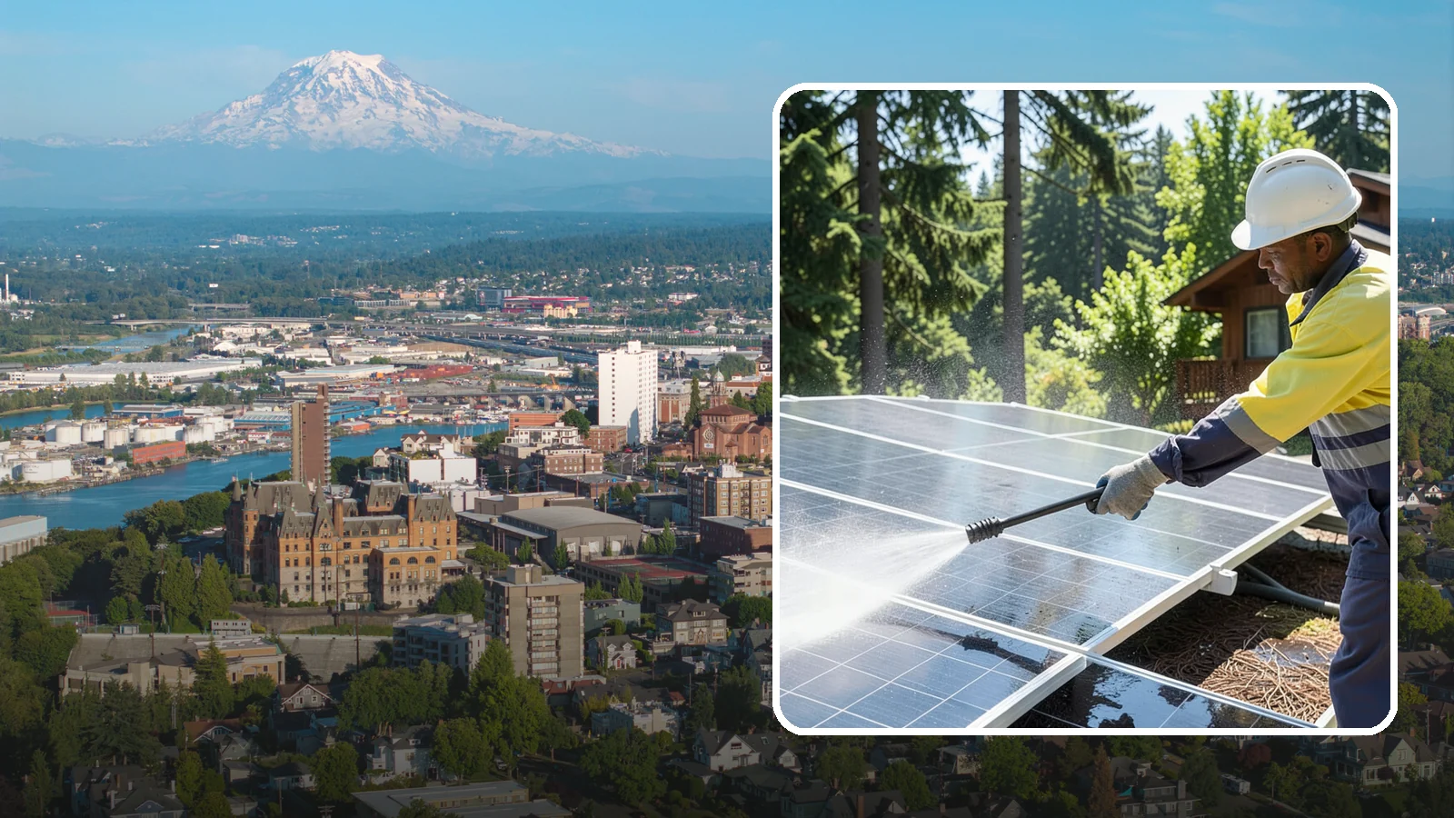 Solar Panel Cleaning in Tacoma, Pierce County, WA - We clean solar panels in Washington to clear moss, pollen, and grime that block sunlight and cut output.