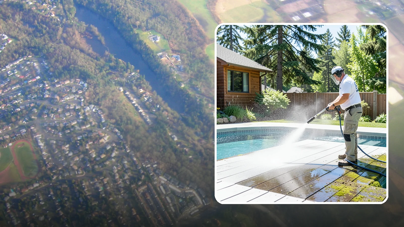 Spa Surround Cleaning in Algona, King County, WA - We clean the decking and hardscape surrounding your spa to remove the moss and algae that make wet feet a slipping risk.