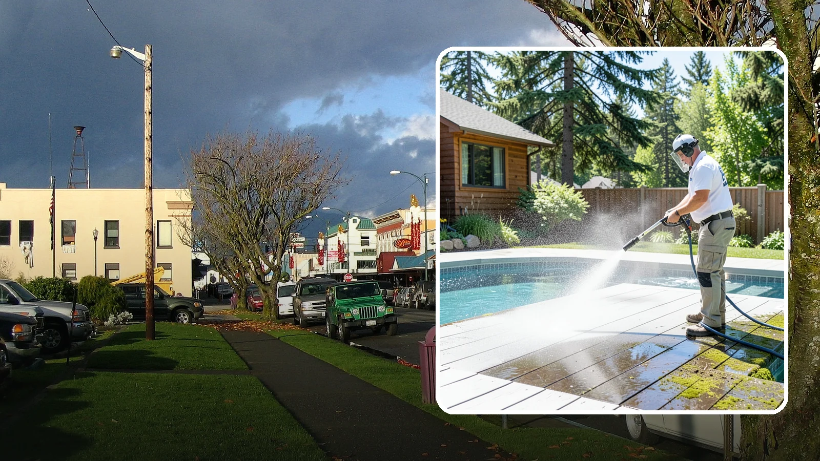 Spa Surround Cleaning in Arlington, Snohomish County, WA - We clean the decking and hardscape surrounding your spa to remove the moss and algae that make wet feet a slipping risk.