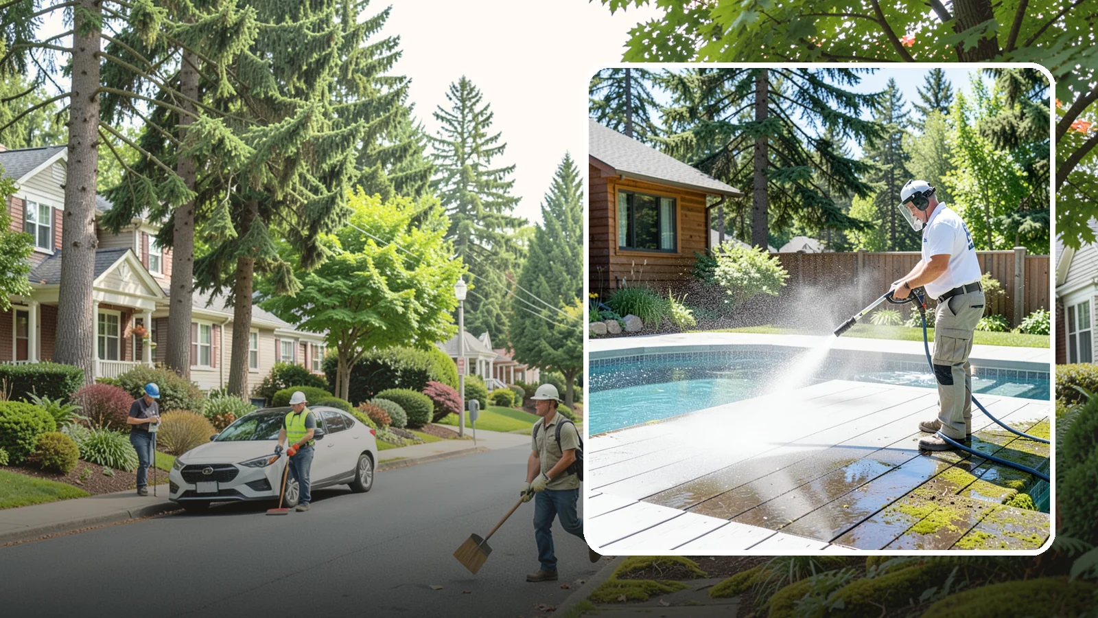 Spa Surround Cleaning in Beaux Arts Village, King County, WA - We clean the decking and hardscape surrounding your spa to remove the moss and algae that make wet feet a slipping risk.