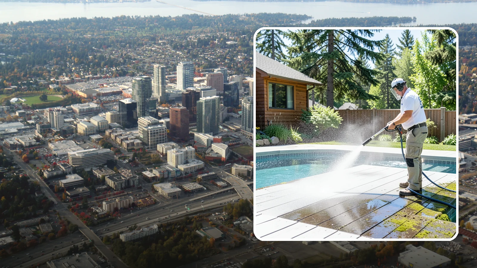 Spa Surround Cleaning in Bellevue, King County, WA - We clean the decking and hardscape surrounding your spa to remove the moss and algae that make wet feet a slipping risk.