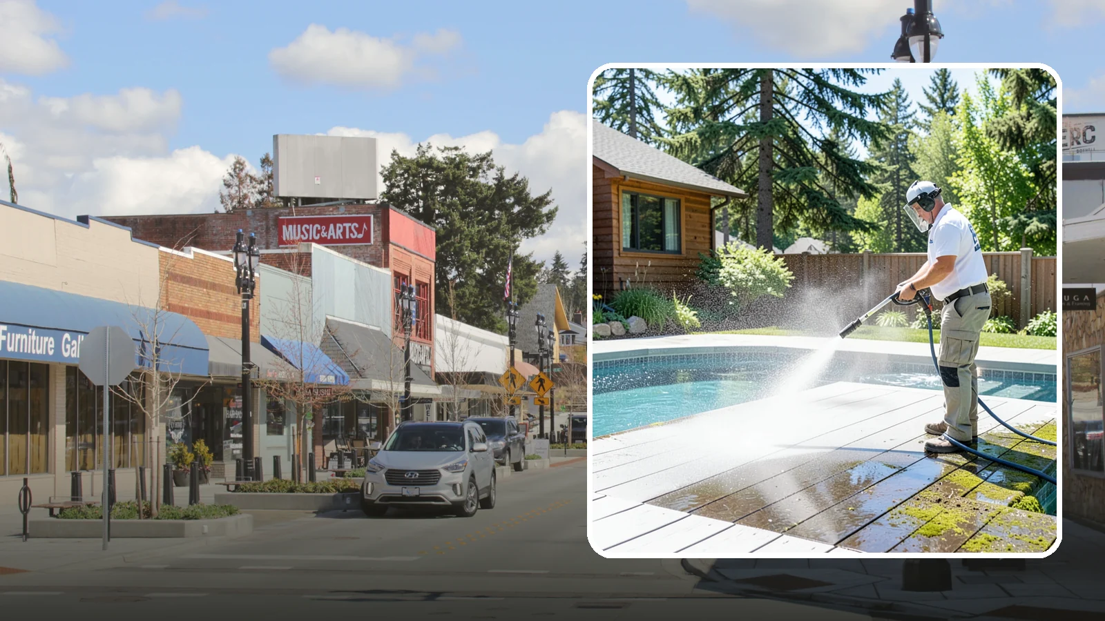 Spa Surround Cleaning in Bothell, King County, WA - We clean the decking and hardscape surrounding your spa to remove the moss and algae that make wet feet a slipping risk.