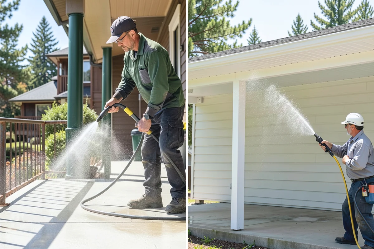 Spa Surround Cleaning in Buckley, Pierce County, WA - Clear furniture and planters from the spa surround