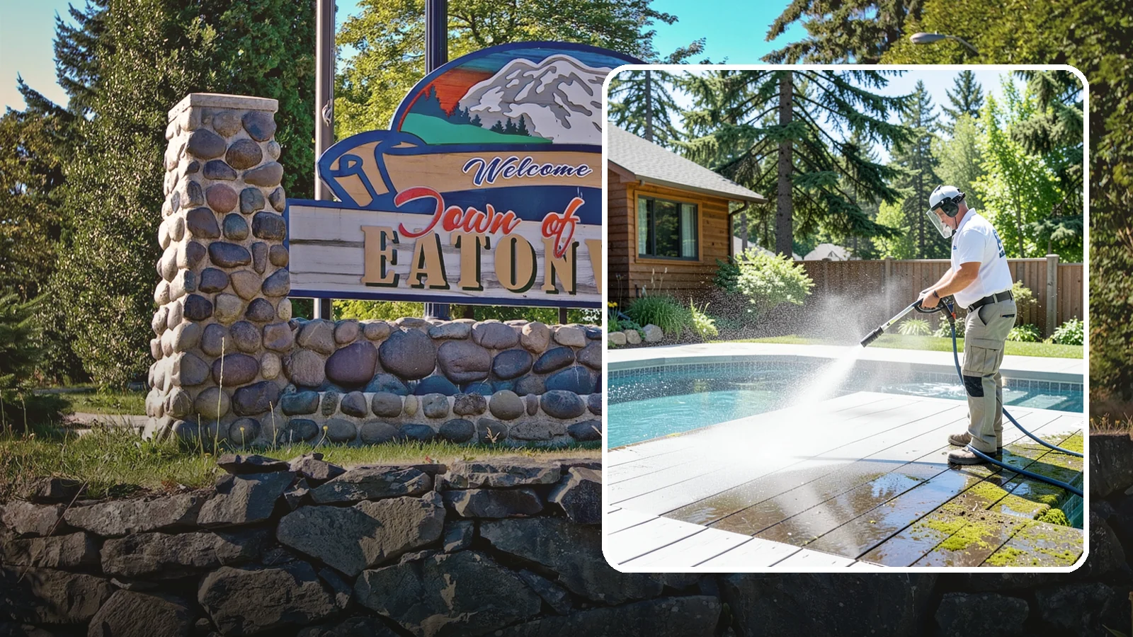 Spa Surround Cleaning in Eatonville, Pierce County, WA - We clean the decking and hardscape surrounding your spa to remove the moss and algae that make wet feet a slipping risk.