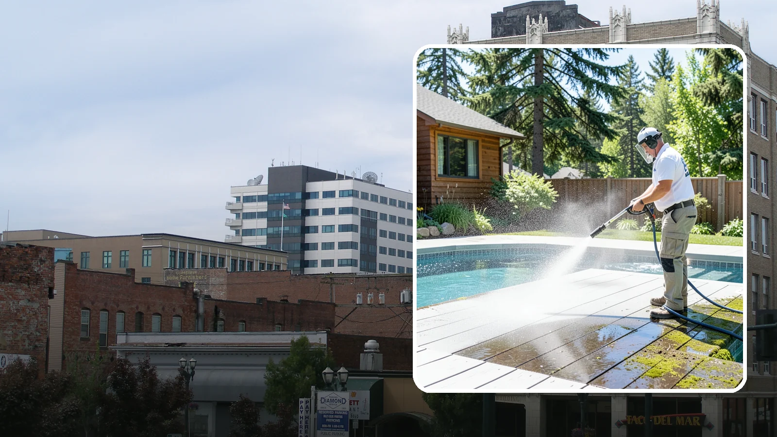 Spa Surround Cleaning in Everett, Snohomish County, WA - We clean the decking and hardscape surrounding your spa to remove the moss and algae that make wet feet a slipping risk.