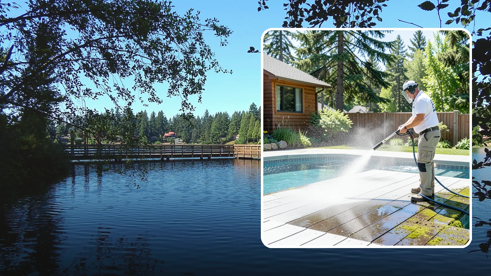 Spa Surround Cleaning in Federal Way, King County, WA - We clean the decking and hardscape surrounding your spa to remove the moss and algae that make wet feet a slipping risk.
