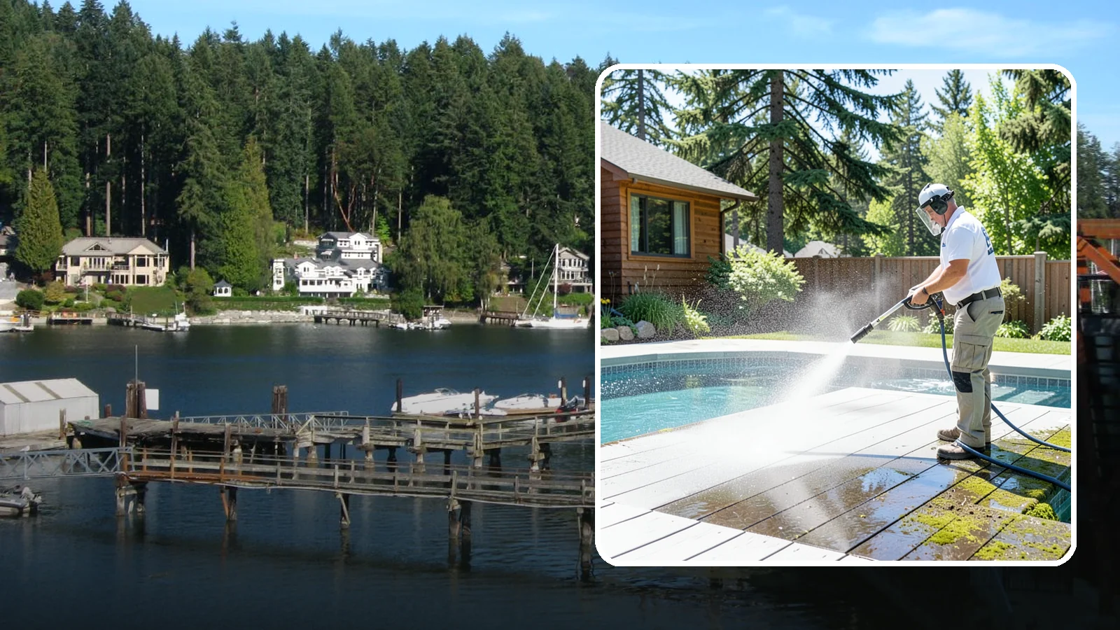 Spa Surround Cleaning in Gig Harbor, Pierce County, WA - We clean the decking and hardscape surrounding your spa to remove the moss and algae that make wet feet a slipping risk.