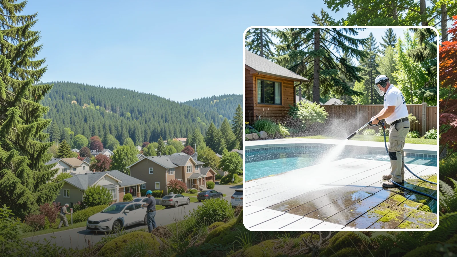 Spa Surround Cleaning in Index, Snohomish County, WA - We clean the decking and hardscape surrounding your spa to remove the moss and algae that make wet feet a slipping risk.