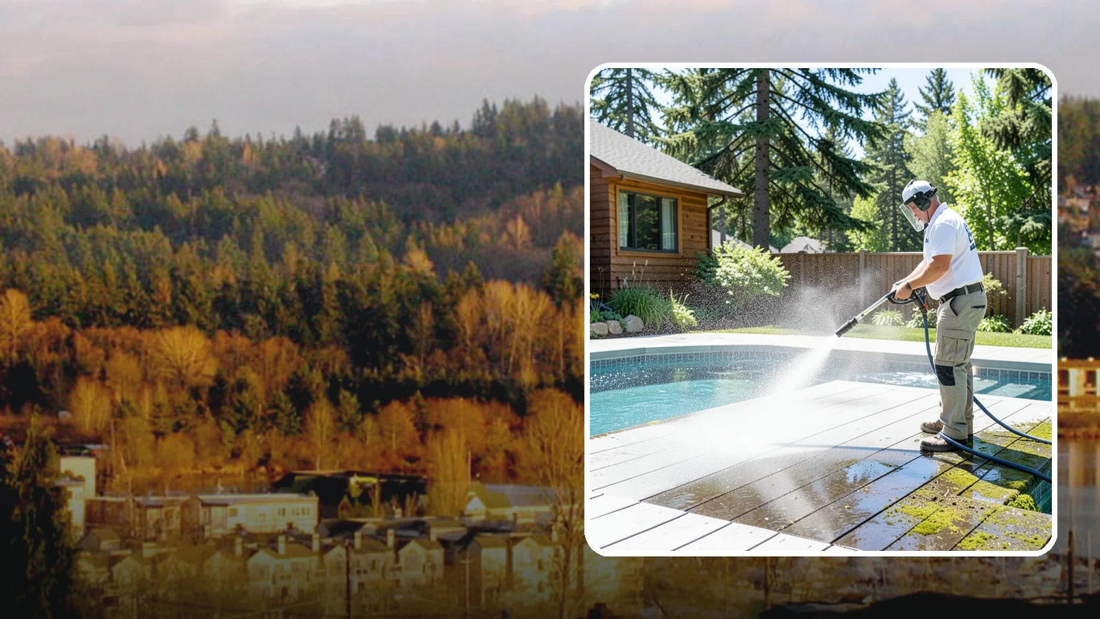 Spa Surround Cleaning in Kenmore, King County, WA - We clean the decking and hardscape surrounding your spa to remove the moss and algae that make wet feet a slipping risk.