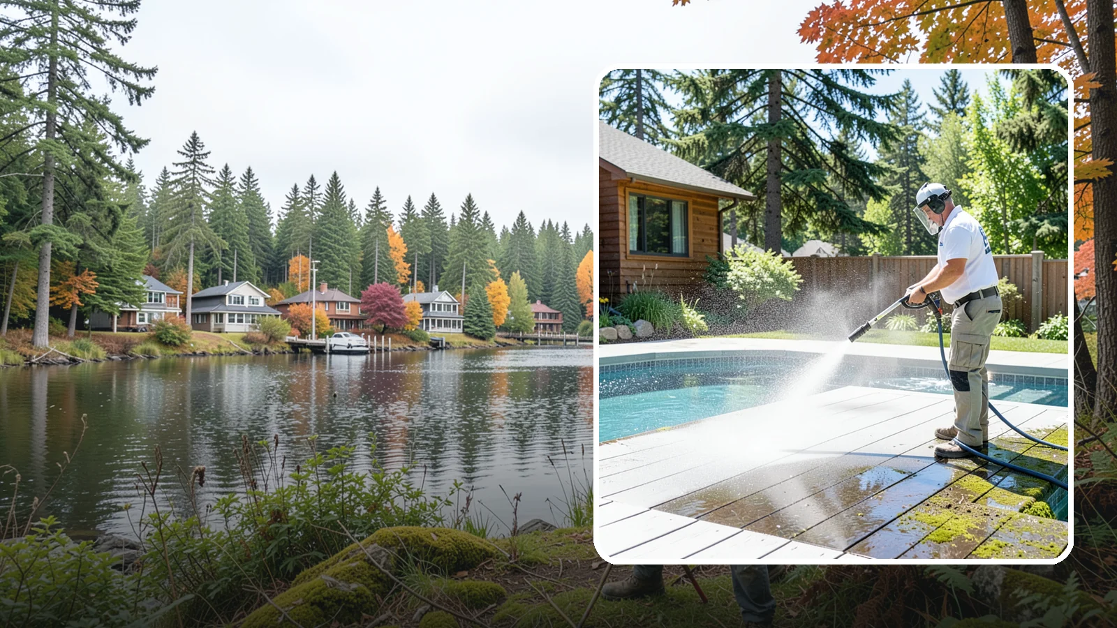 Spa Surround Cleaning in La Conner, Skagit County, WA - We clean the decking and hardscape surrounding your spa to remove the moss and algae that make wet feet a slipping risk.