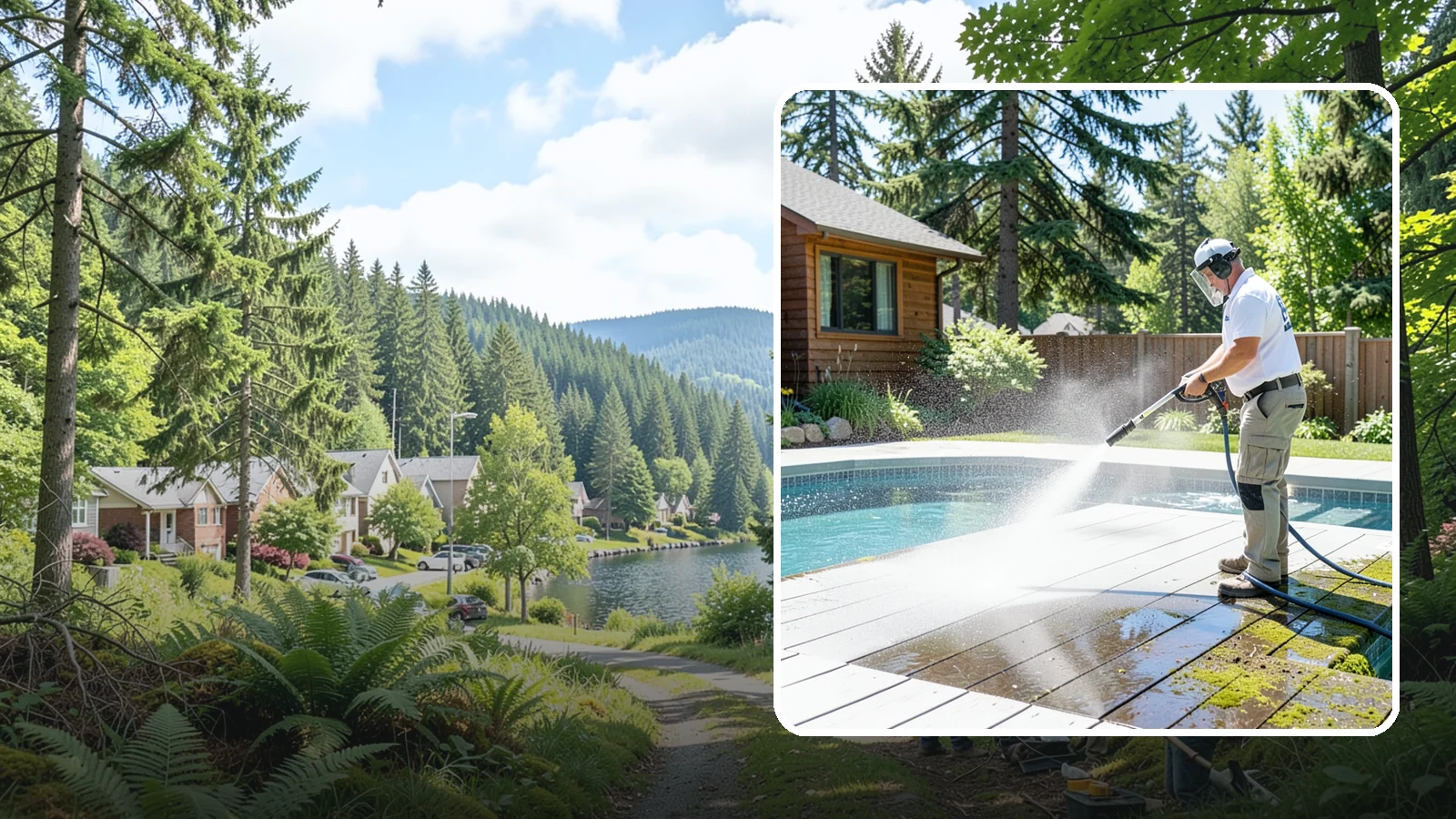 Spa Surround Cleaning in Lake Forest Park, King County, WA - We clean the decking and hardscape surrounding your spa to remove the moss and algae that make wet feet a slipping risk.