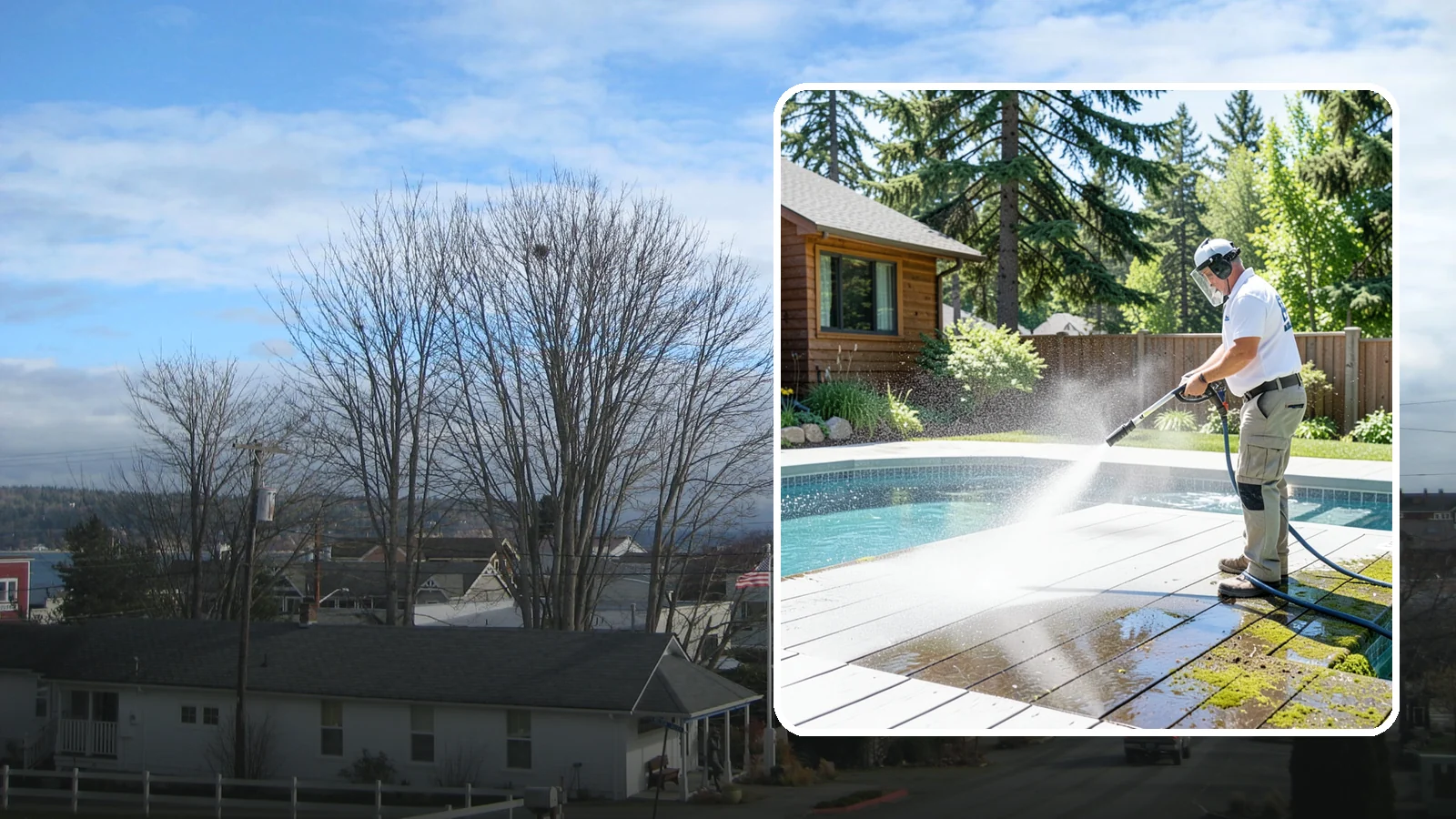 Spa Surround Cleaning in Langley, Island County, WA - We clean the decking and hardscape surrounding your spa to remove the moss and algae that make wet feet a slipping risk.