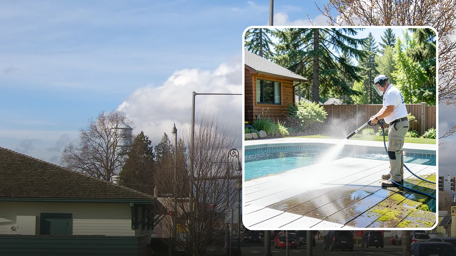 Spa Surround Cleaning in Marysville, Snohomish County, WA - We clean the decking and hardscape surrounding your spa to remove the moss and algae that make wet feet a slipping risk.