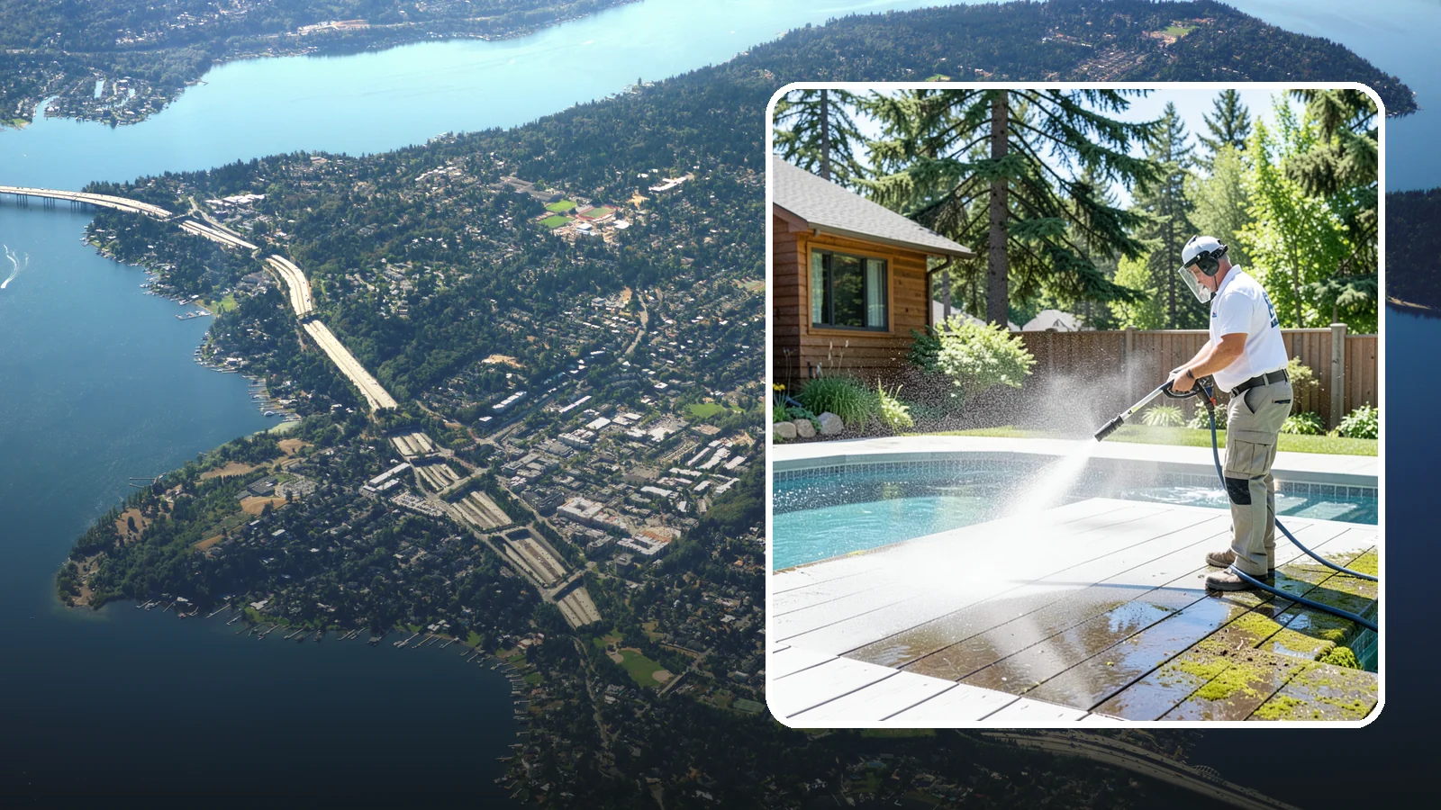 Spa Surround Cleaning in Mercer Island, King County, WA - We clean the decking and hardscape surrounding your spa to remove the moss and algae that make wet feet a slipping risk.