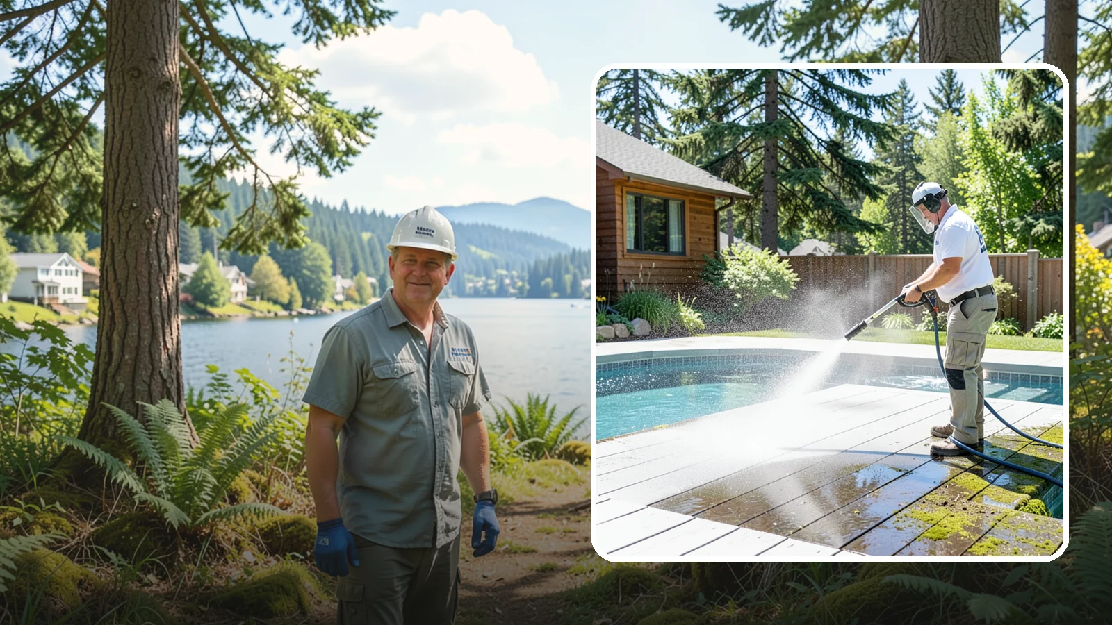 Spa Surround Cleaning in Milton, King County, WA - We clean the decking and hardscape surrounding your spa to remove the moss and algae that make wet feet a slipping risk.