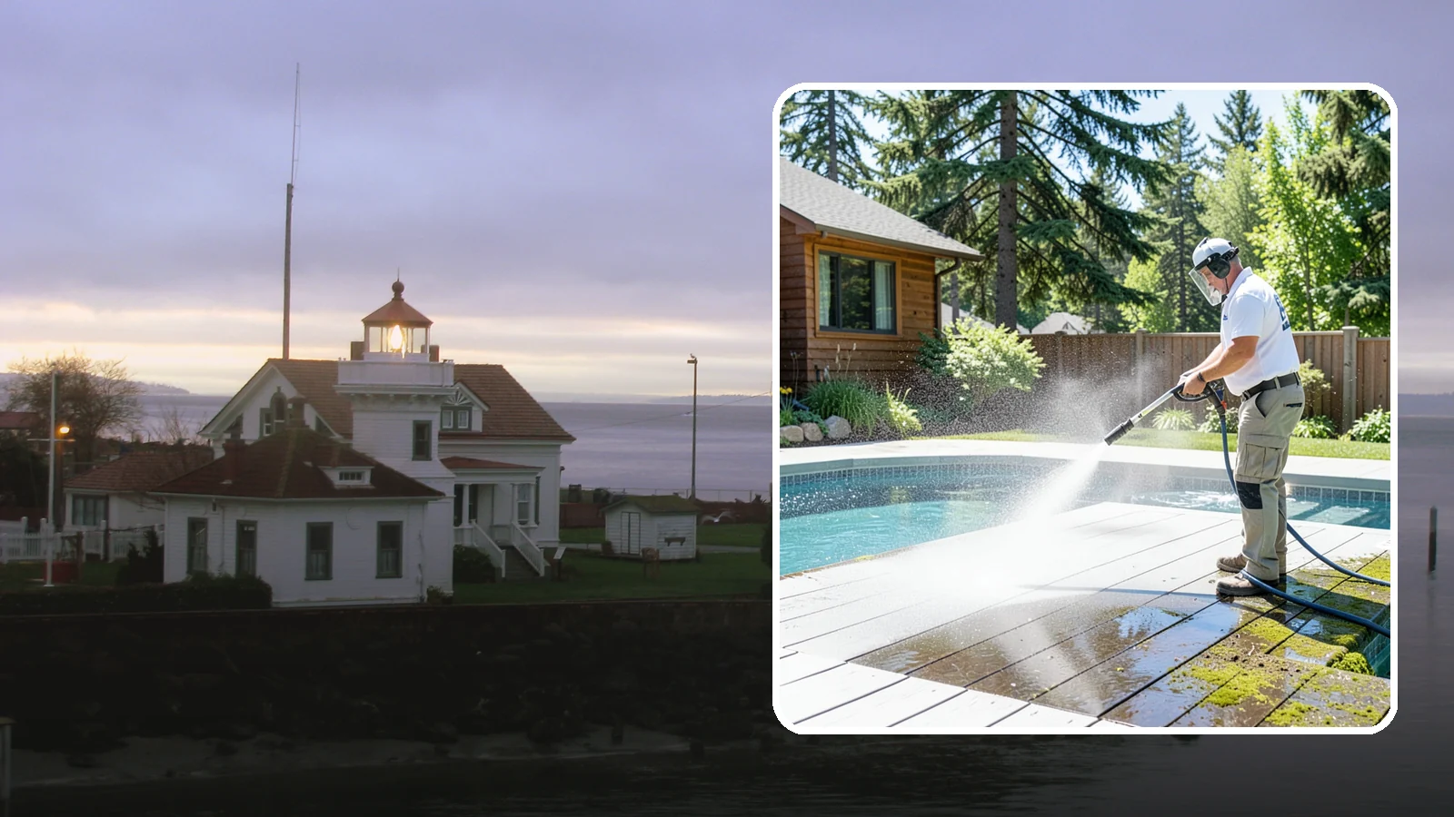 Spa Surround Cleaning in Mukilteo, Snohomish County, WA - We clean the decking and hardscape surrounding your spa to remove the moss and algae that make wet feet a slipping risk.