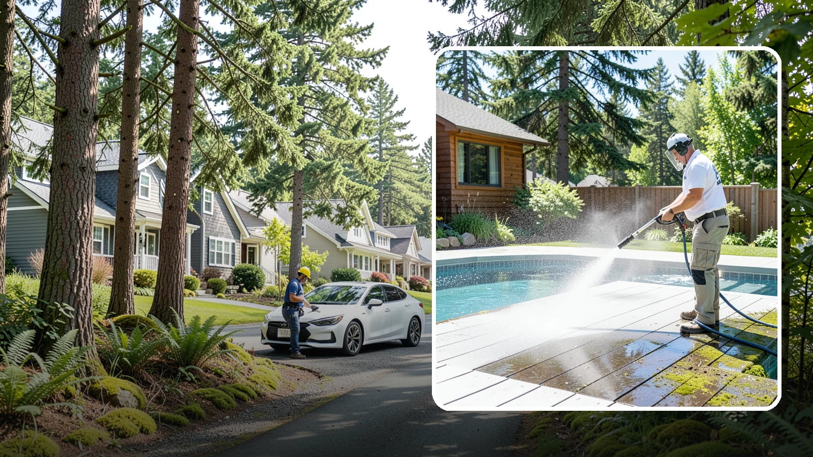 Spa Surround Cleaning in Normandy Park, King County, WA - We clean the decking and hardscape surrounding your spa to remove the moss and algae that make wet feet a slipping risk.