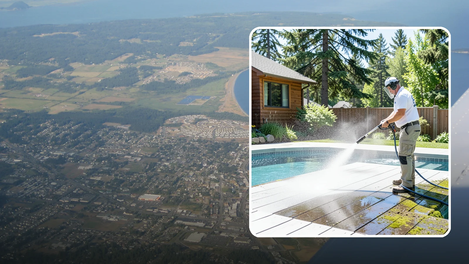 Spa Surround Cleaning in Oak Harbor, Island County, WA - We clean the decking and hardscape surrounding your spa to remove the moss and algae that make wet feet a slipping risk.