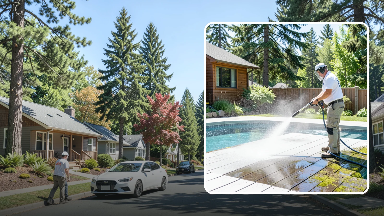 Spa Surround Cleaning in Orting, Pierce County, WA - We clean the decking and hardscape surrounding your spa to remove the moss and algae that make wet feet a slipping risk.