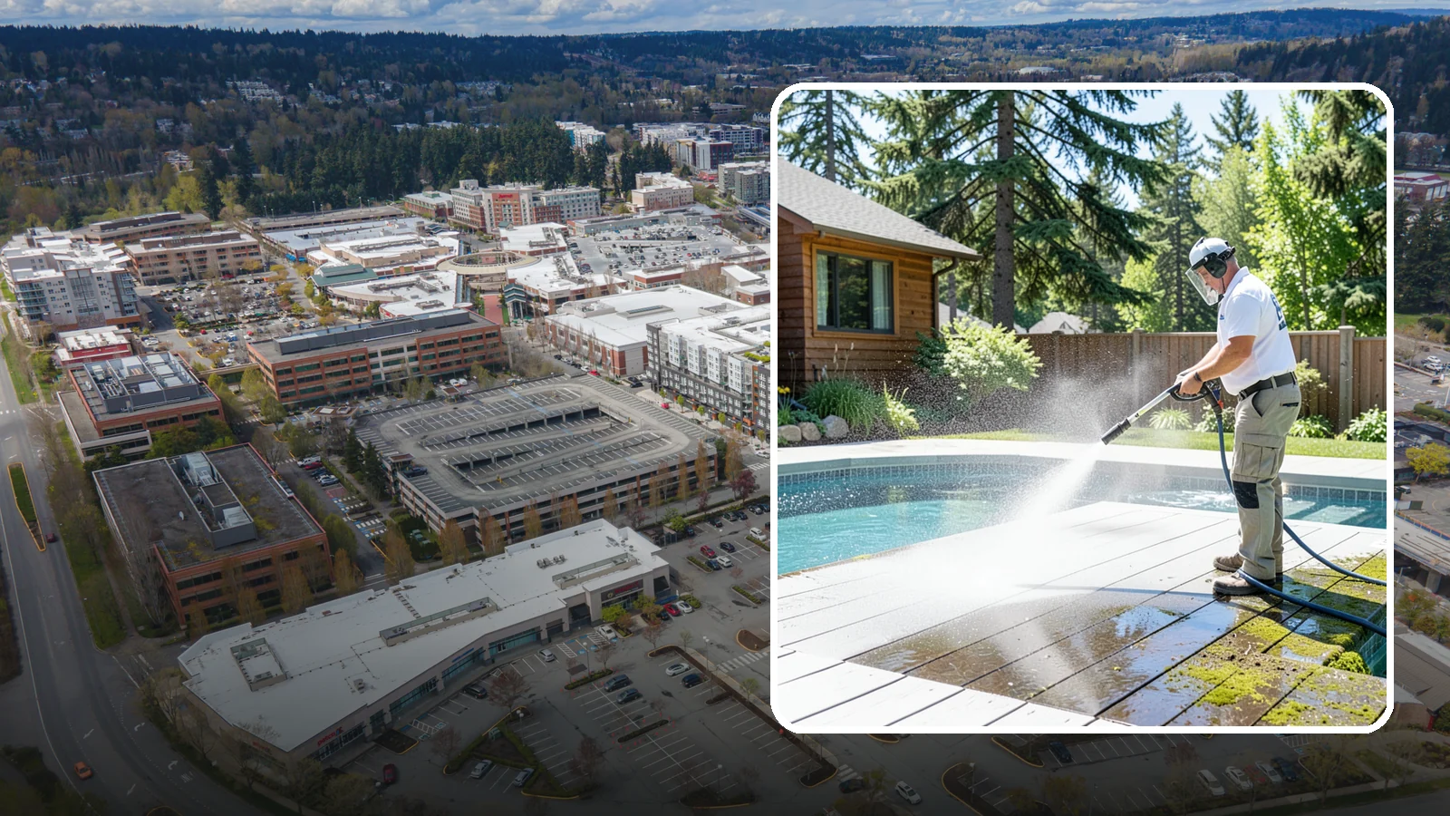 Spa Surround Cleaning in Redmond, King County, WA - We clean the decking and hardscape surrounding your spa to remove the moss and algae that make wet feet a slipping risk.