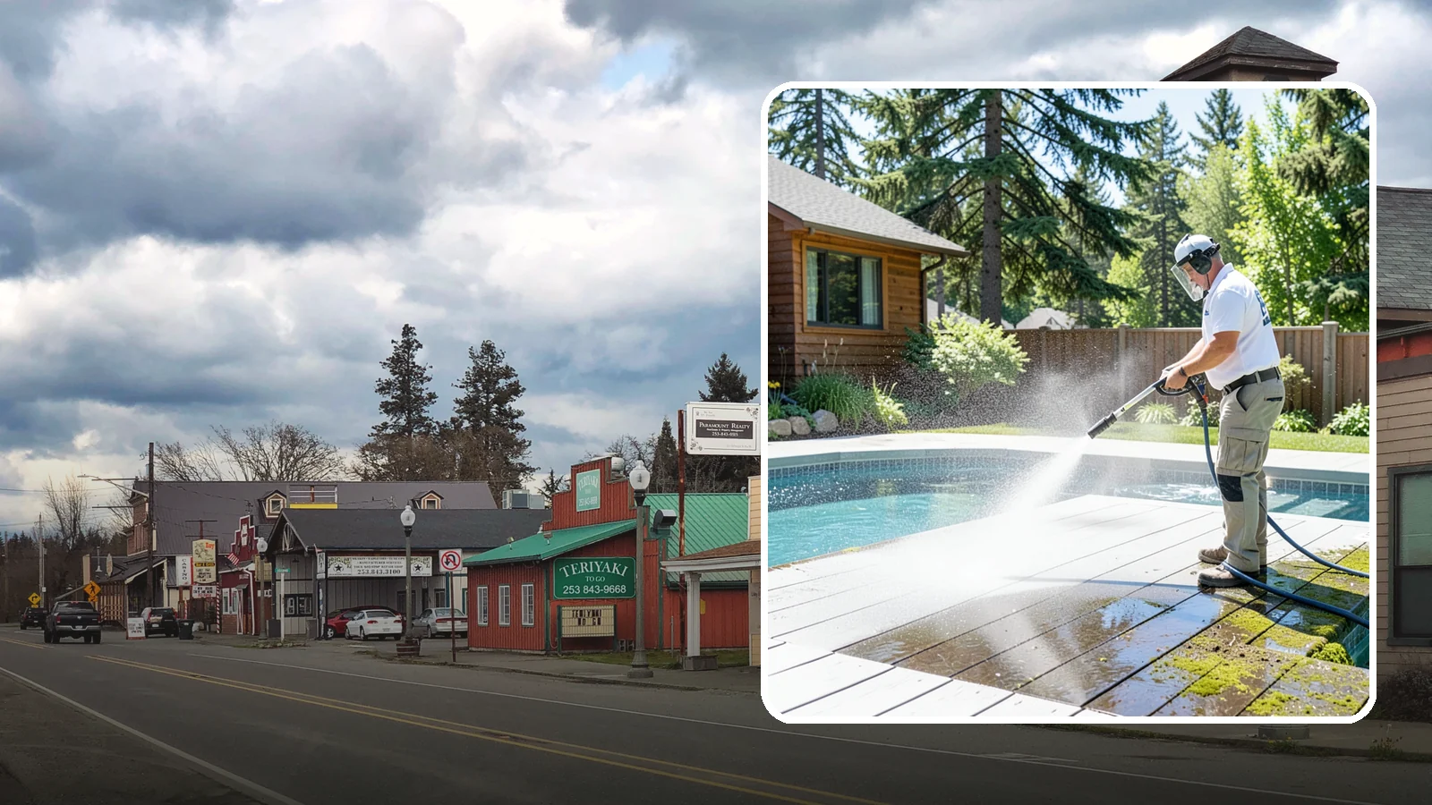 Spa Surround Cleaning in Roy, Pierce County, WA - We clean the decking and hardscape surrounding your spa to remove the moss and algae that make wet feet a slipping risk.