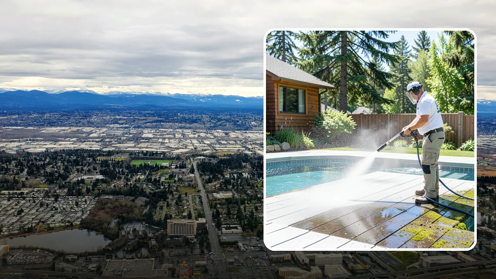 Spa Surround Cleaning in SeaTac, King County, WA - We clean the decking and hardscape surrounding your spa to remove the moss and algae that make wet feet a slipping risk.