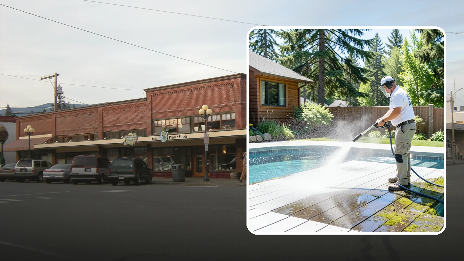 Spa Surround Cleaning in Sedro-Woolley, Skagit County, WA - We clean the decking and hardscape surrounding your spa to remove the moss and algae that make wet feet a slipping risk.