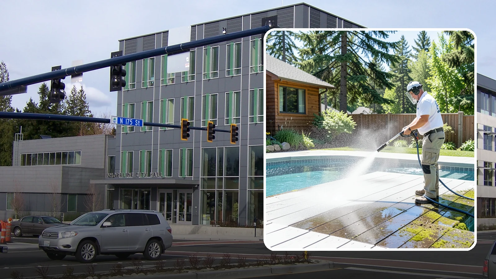 Spa Surround Cleaning in Shoreline, King County, WA - We clean the decking and hardscape surrounding your spa to remove the moss and algae that make wet feet a slipping risk.
