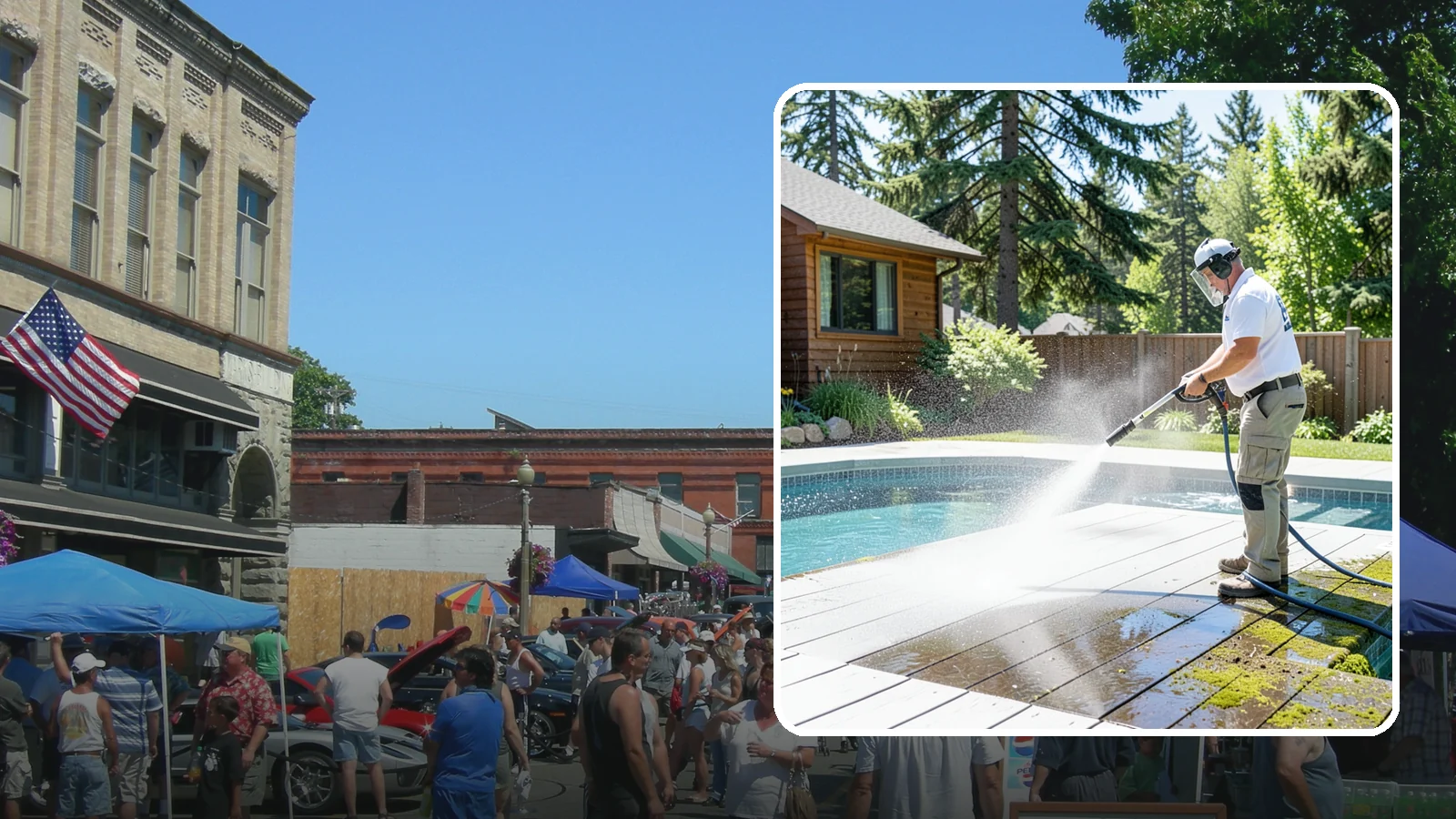 Spa Surround Cleaning in Snohomish, Snohomish County, WA - We clean the decking and hardscape surrounding your spa to remove the moss and algae that make wet feet a slipping risk.