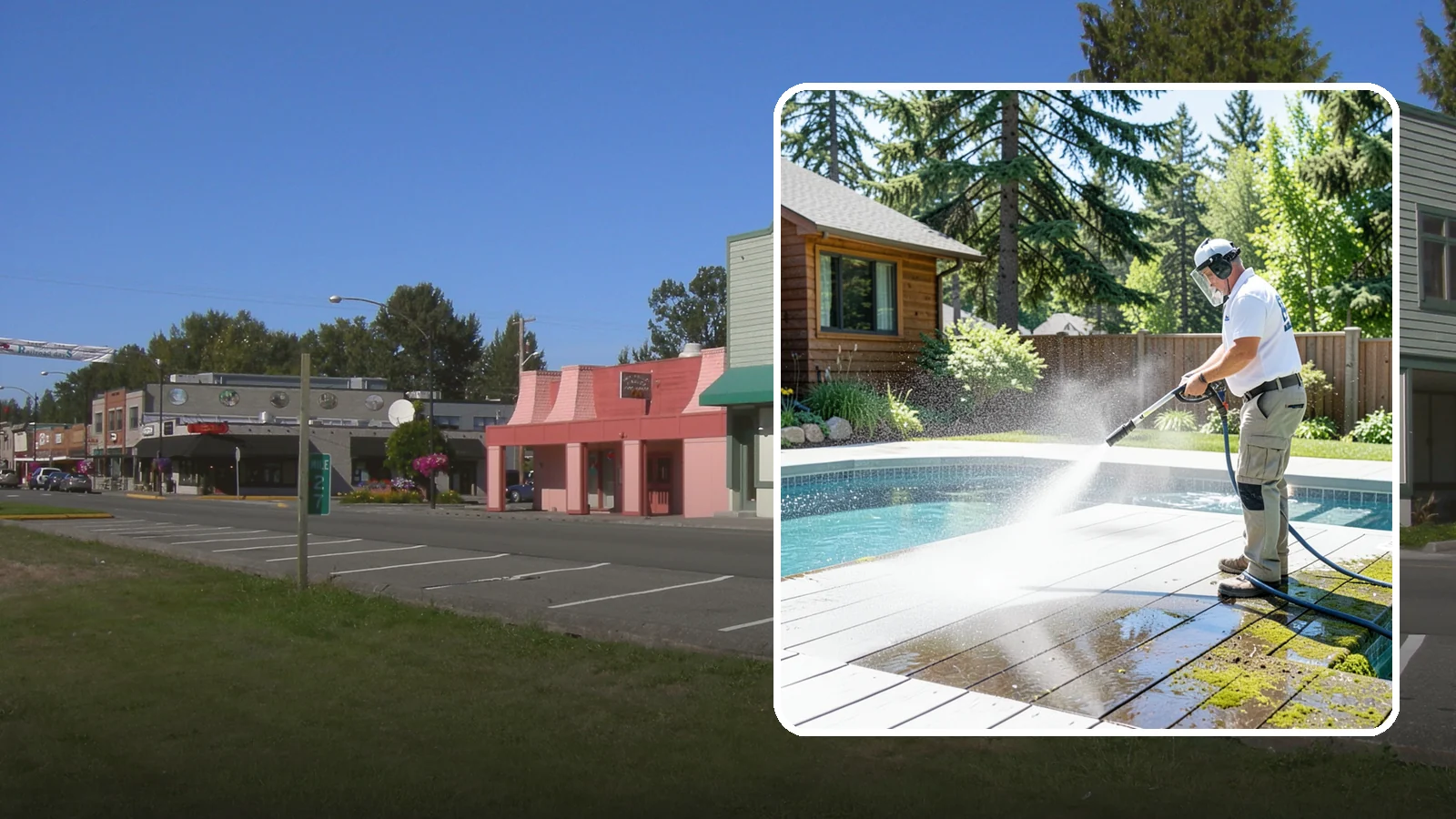Spa Surround Cleaning in Snoqualmie, King County, WA - We clean the decking and hardscape surrounding your spa to remove the moss and algae that make wet feet a slipping risk.