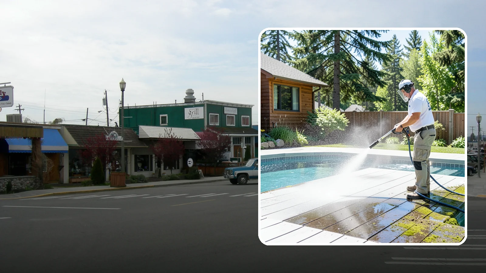Spa Surround Cleaning in Stanwood, Snohomish County, WA - We clean the decking and hardscape surrounding your spa to remove the moss and algae that make wet feet a slipping risk.
