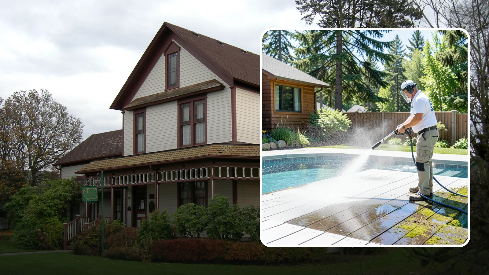 Spa Surround Cleaning in Sumner, Pierce County, WA - We clean the decking and hardscape surrounding your spa to remove the moss and algae that make wet feet a slipping risk.