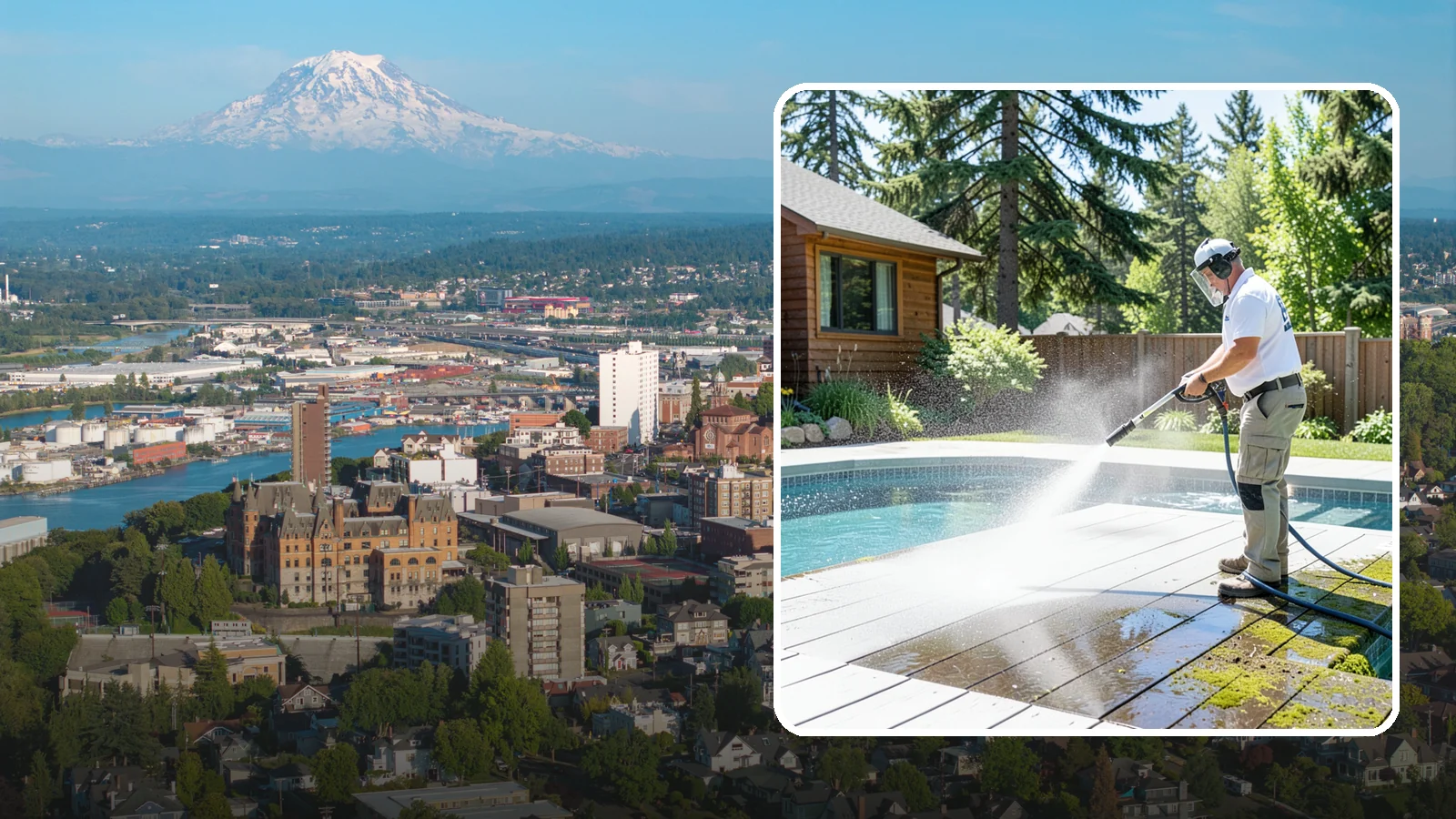Spa Surround Cleaning in Tacoma, Pierce County, WA - We clean the decking and hardscape surrounding your spa to remove the moss and algae that make wet feet a slipping risk.
