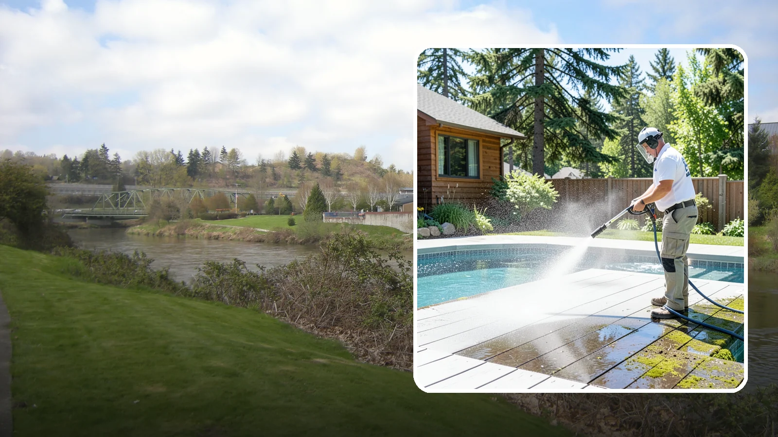 Spa Surround Cleaning in Tukwila, King County, WA - We clean the decking and hardscape surrounding your spa to remove the moss and algae that make wet feet a slipping risk.
