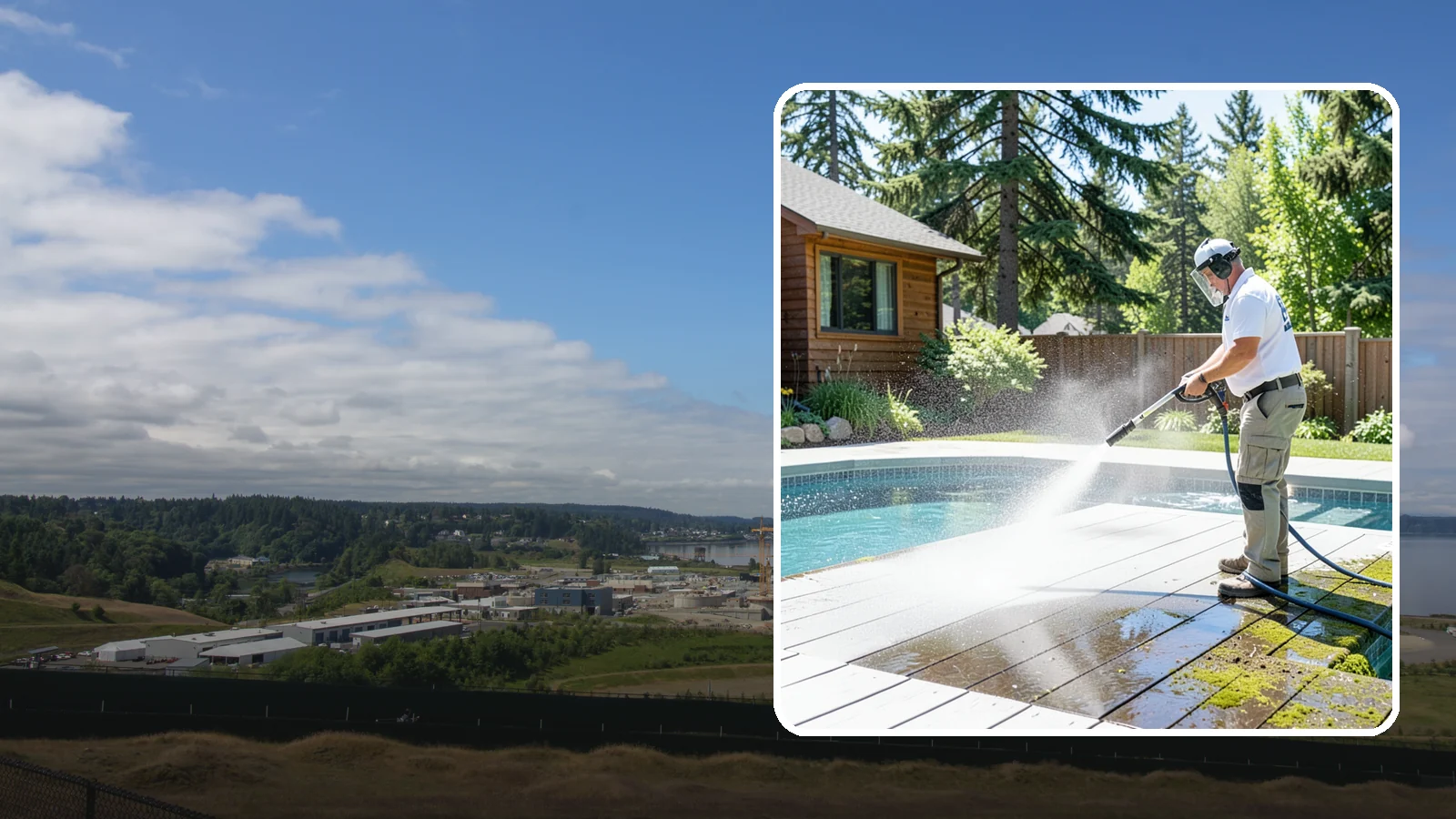 Spa Surround Cleaning in University Place, Pierce County, WA - We clean the decking and hardscape surrounding your spa to remove the moss and algae that make wet feet a slipping risk.