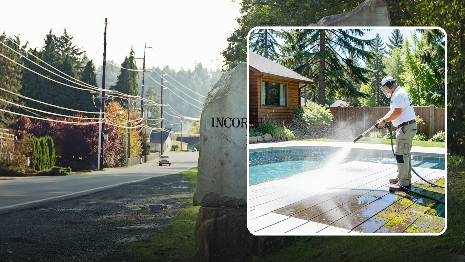 Spa Surround Cleaning in Wilkeson, Pierce County, WA - We clean the decking and hardscape surrounding your spa to remove the moss and algae that make wet feet a slipping risk.