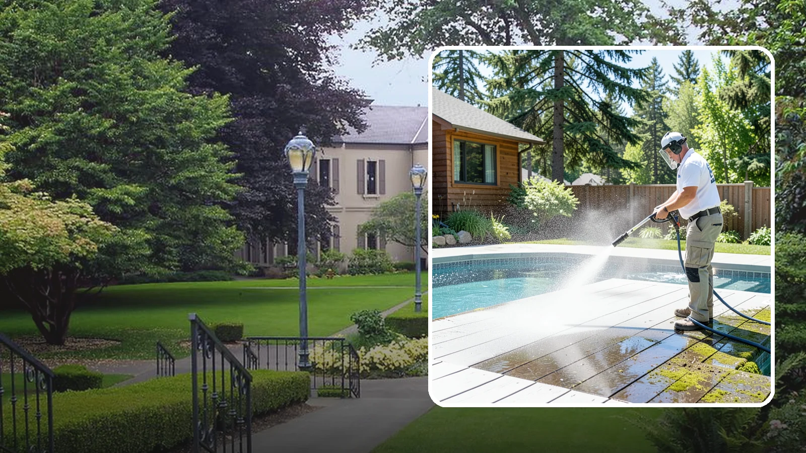 Spa Surround Cleaning in Woodinville, King County, WA - We clean the decking and hardscape surrounding your spa to remove the moss and algae that make wet feet a slipping risk.