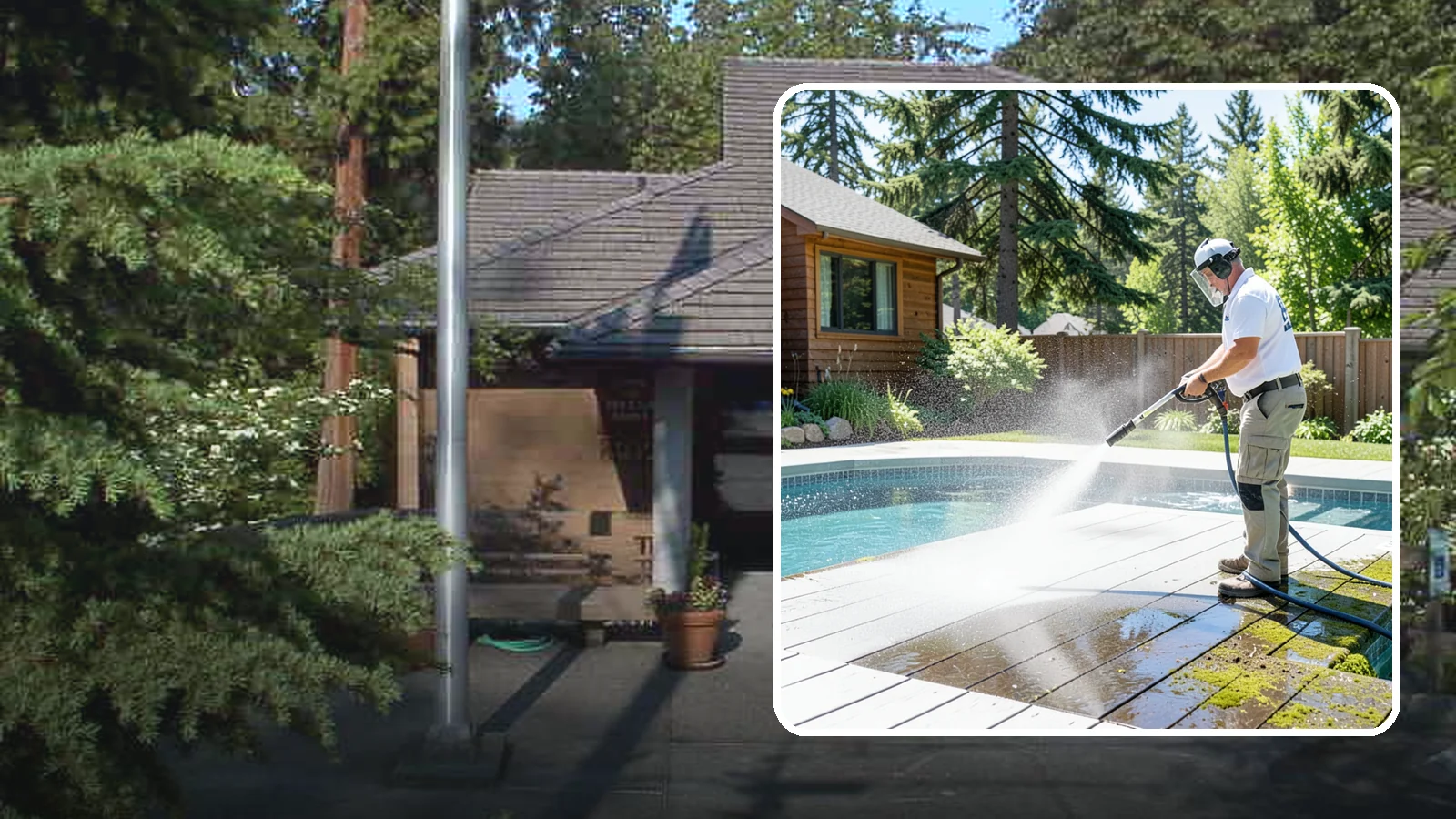 Spa Surround Cleaning in Yarrow Point, King County, WA - We clean the decking and hardscape surrounding your spa to remove the moss and algae that make wet feet a slipping risk.
