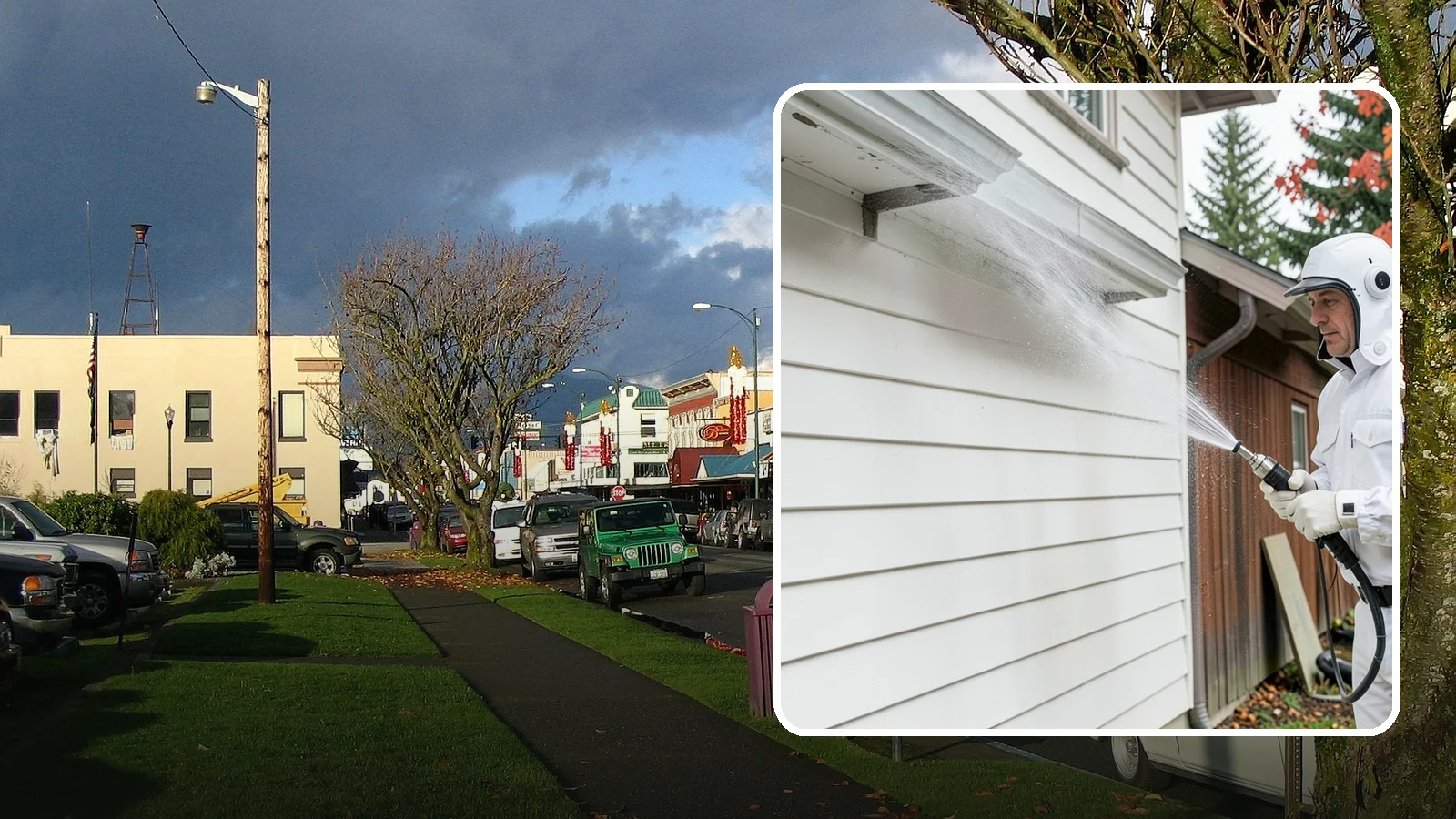 Spring Exterior Cleaning in Arlington, Snohomish County, WA - A spring exterior cleaning clears away the green film and grime that build up on Washington homes through the long, wet...