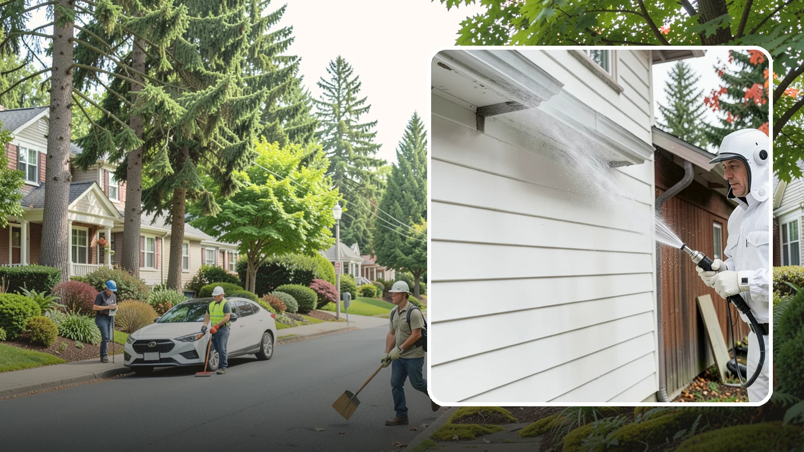 Spring Exterior Cleaning in Beaux Arts Village, King County, WA - A spring exterior cleaning clears away the green film and grime that build up on Washington homes through the long, wet...