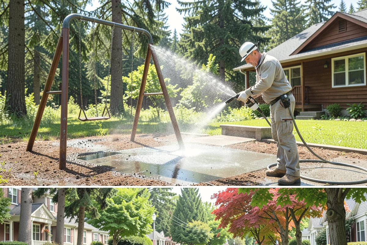 Spring Exterior Cleaning in Beaux Arts Village, King County, WA - Late March through May is ideal, once the heavy rains ease but before summer sun locks winter growth into the surface.